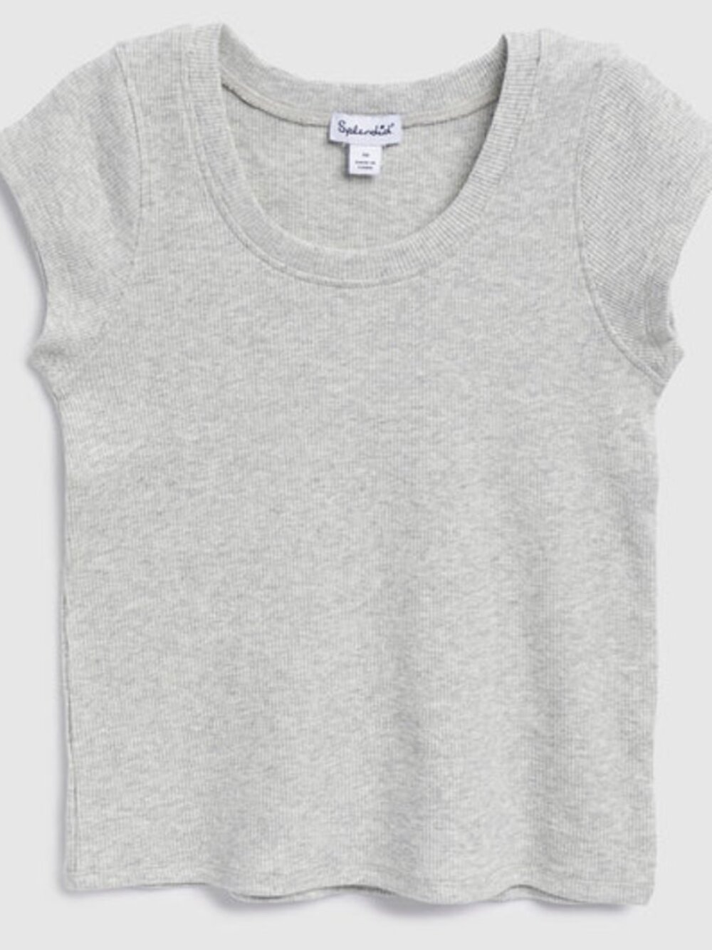 Girls Splendid Ribbed Short Sleeve Scoop Neck Tee - Light Gray